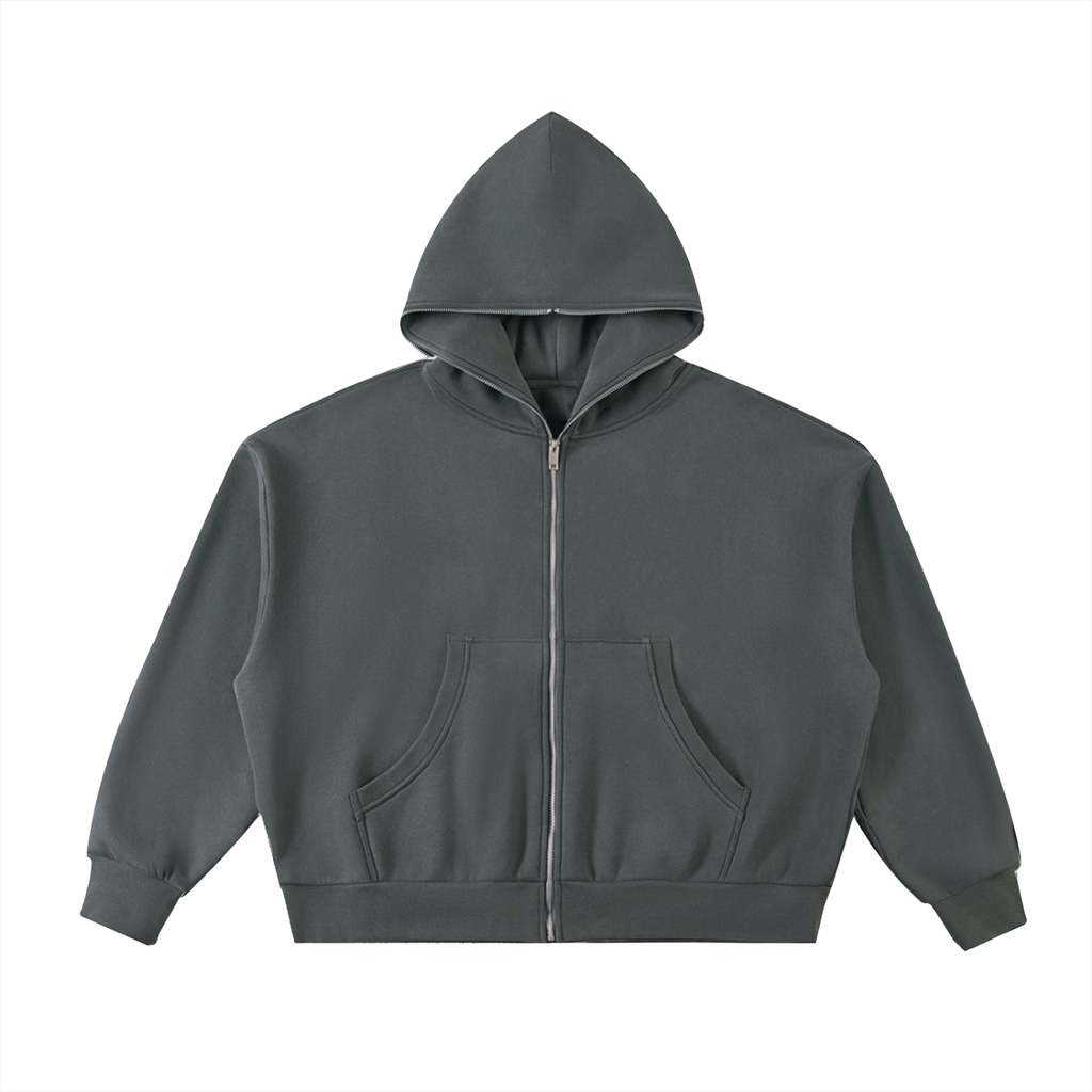 Fleeced Full-Zip Boxy Hoodie