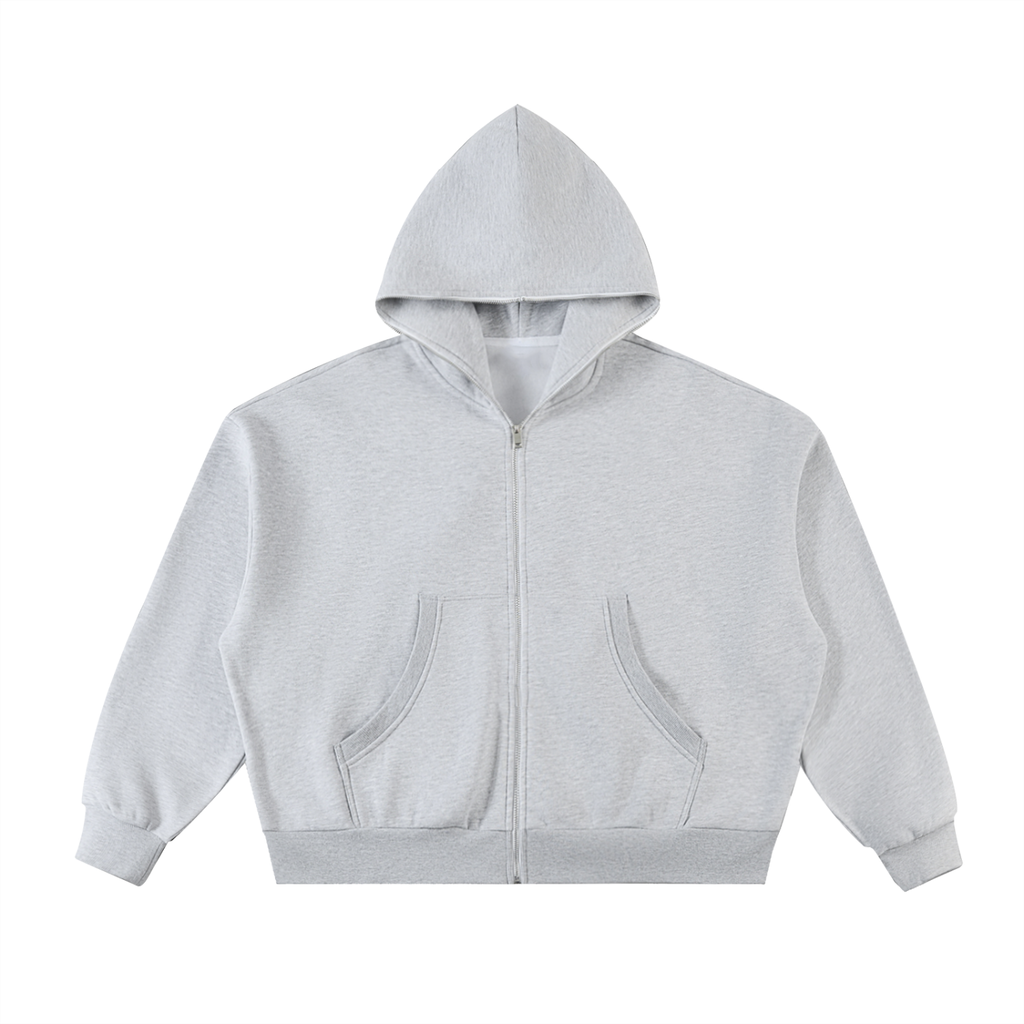 Fleeced Full-Zip Boxy Hoodie