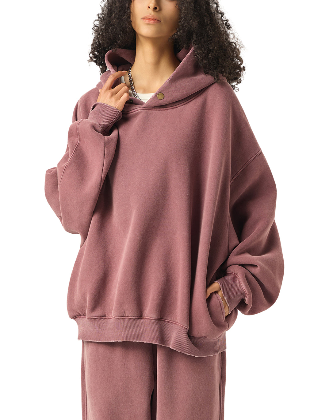 Frayed Enzyme Washed Fleece Hoodie