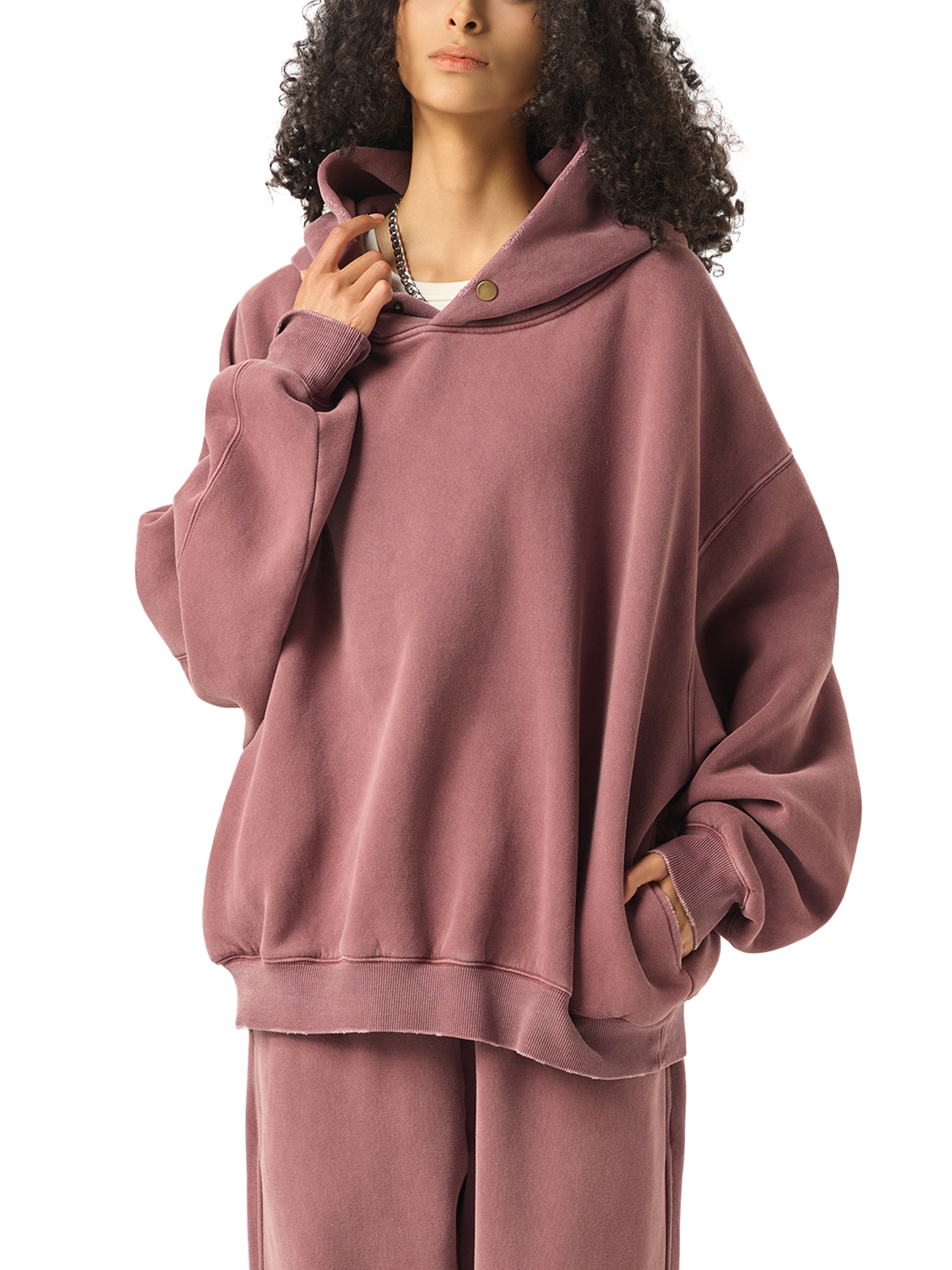 Frayed Enzyme Washed Fleece Hoodie